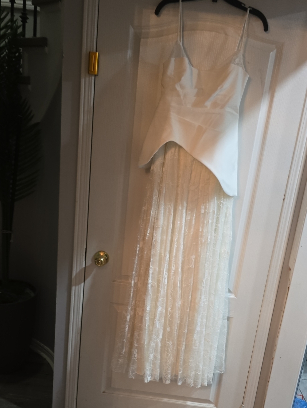 AMUR Ivory Lace Maxi Skirt with Sheer Overlay